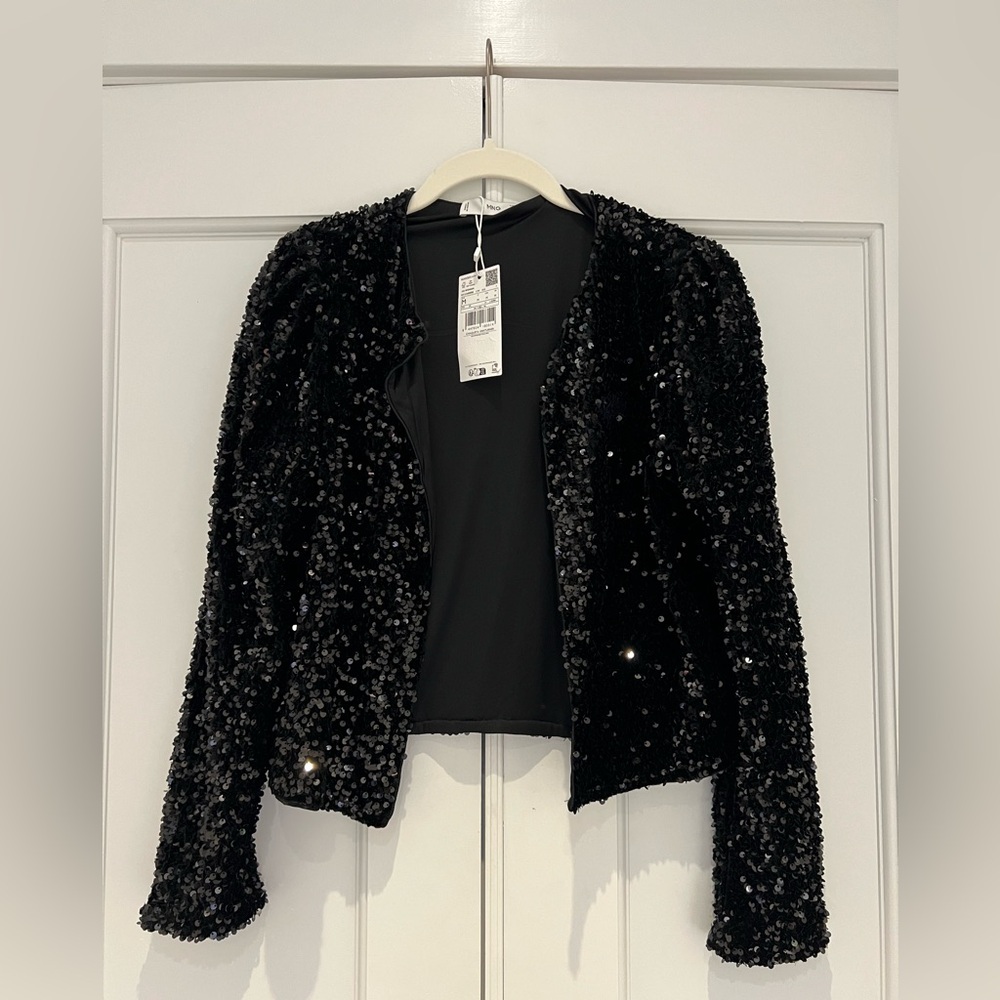 Mango Black Sequin Blazer Jacket for Women